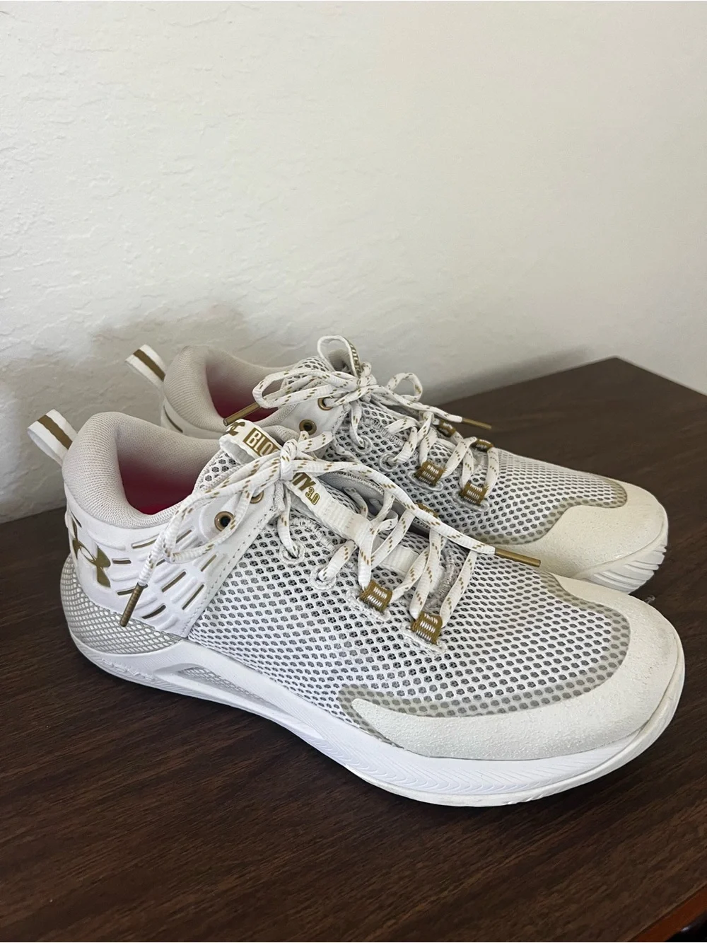 Under Armour Women's White and Gold Mesh Training Sneakers